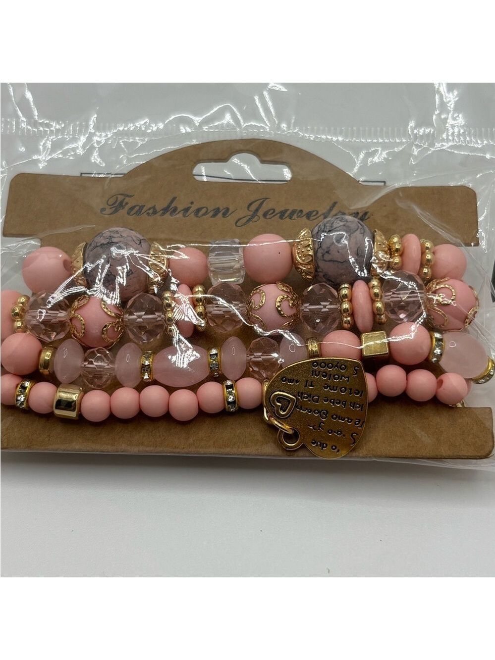 Fashion Jewelry Pink and Gold Beaded Bracelet